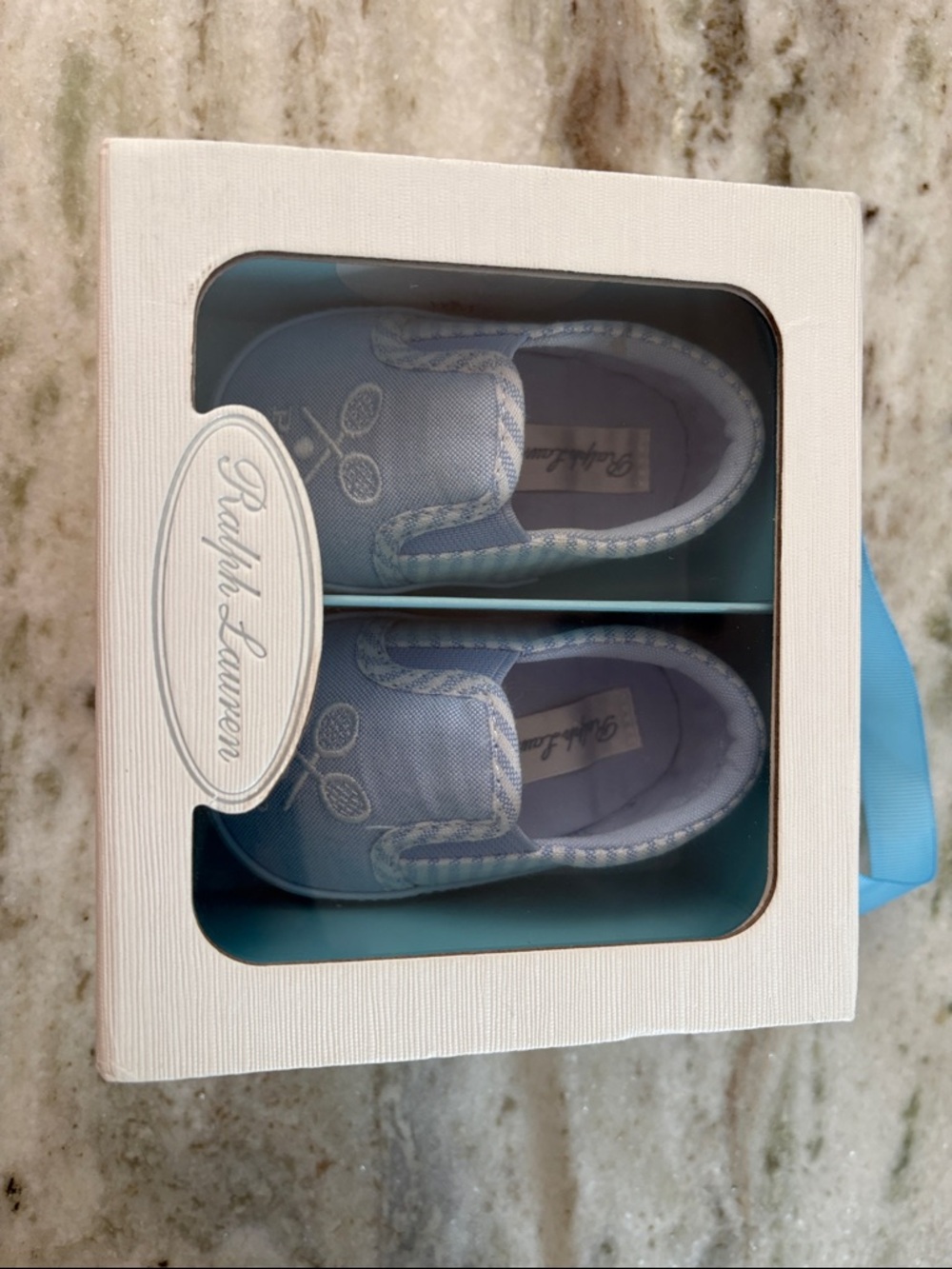 🧸 Ralph Lauren Light Blue Slip-On Baby Shoes
